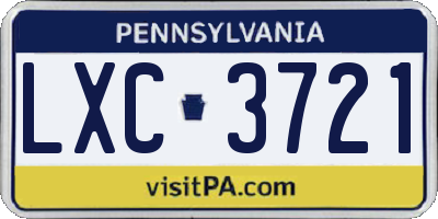 PA license plate LXC3721