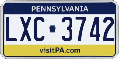 PA license plate LXC3742