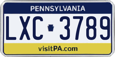 PA license plate LXC3789