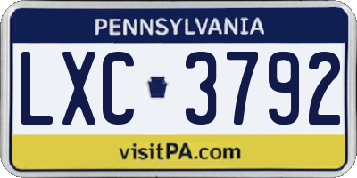 PA license plate LXC3792