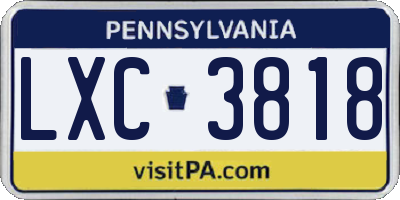 PA license plate LXC3818