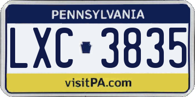 PA license plate LXC3835