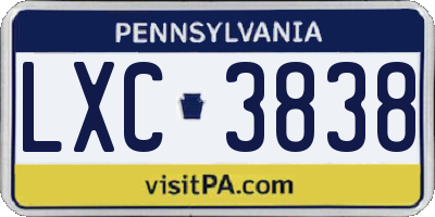 PA license plate LXC3838