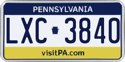 PA license plate LXC3840