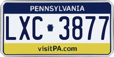 PA license plate LXC3877