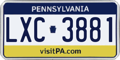 PA license plate LXC3881