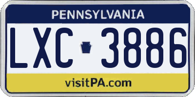 PA license plate LXC3886