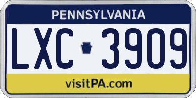 PA license plate LXC3909