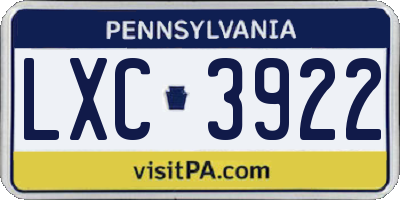 PA license plate LXC3922