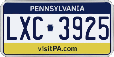 PA license plate LXC3925