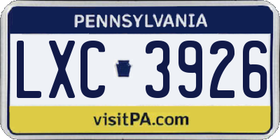 PA license plate LXC3926