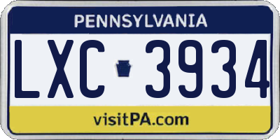 PA license plate LXC3934