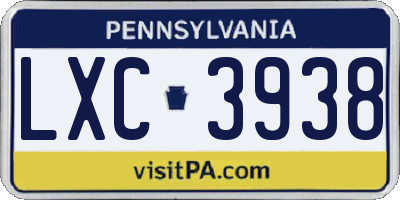 PA license plate LXC3938