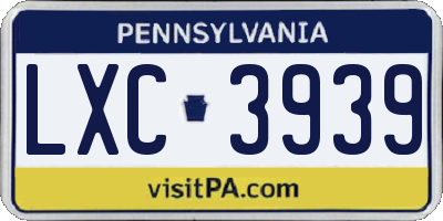 PA license plate LXC3939
