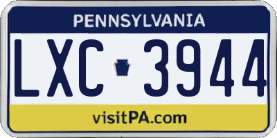 PA license plate LXC3944