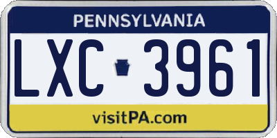 PA license plate LXC3961