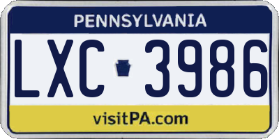 PA license plate LXC3986