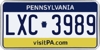 PA license plate LXC3989