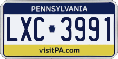 PA license plate LXC3991