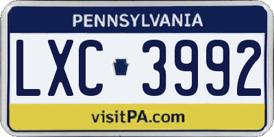 PA license plate LXC3992