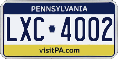 PA license plate LXC4002