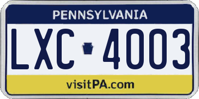 PA license plate LXC4003