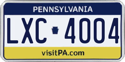 PA license plate LXC4004
