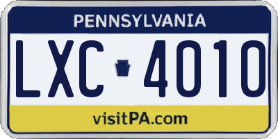 PA license plate LXC4010