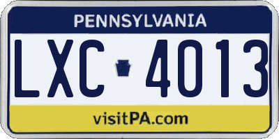 PA license plate LXC4013