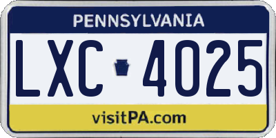 PA license plate LXC4025