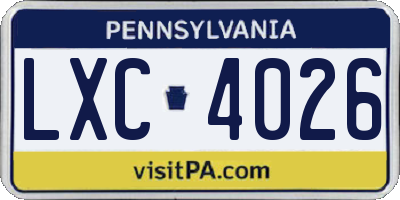 PA license plate LXC4026