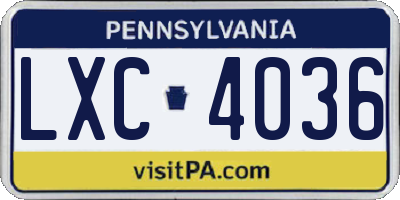 PA license plate LXC4036