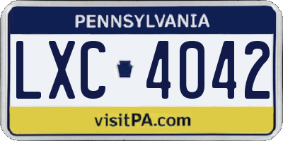 PA license plate LXC4042