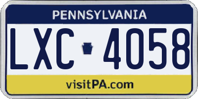 PA license plate LXC4058