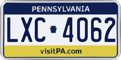 PA license plate LXC4062