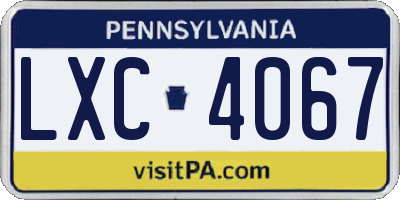 PA license plate LXC4067
