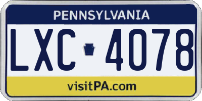 PA license plate LXC4078