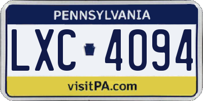 PA license plate LXC4094