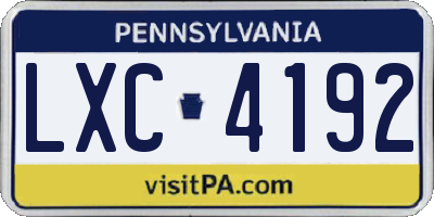 PA license plate LXC4192
