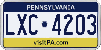 PA license plate LXC4203