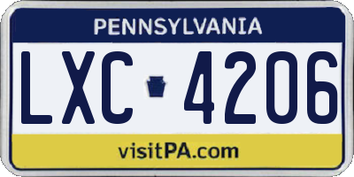 PA license plate LXC4206