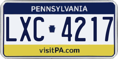 PA license plate LXC4217