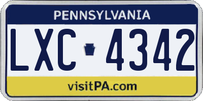 PA license plate LXC4342