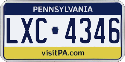 PA license plate LXC4346