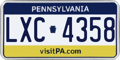 PA license plate LXC4358
