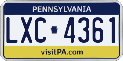 PA license plate LXC4361