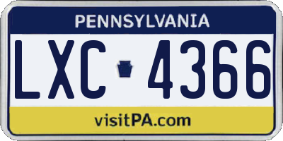 PA license plate LXC4366
