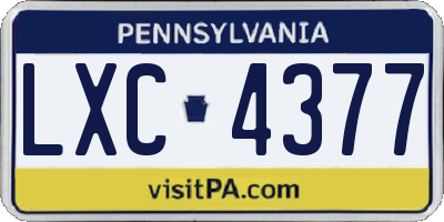PA license plate LXC4377