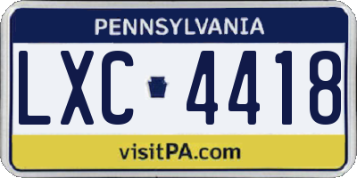 PA license plate LXC4418