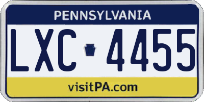PA license plate LXC4455